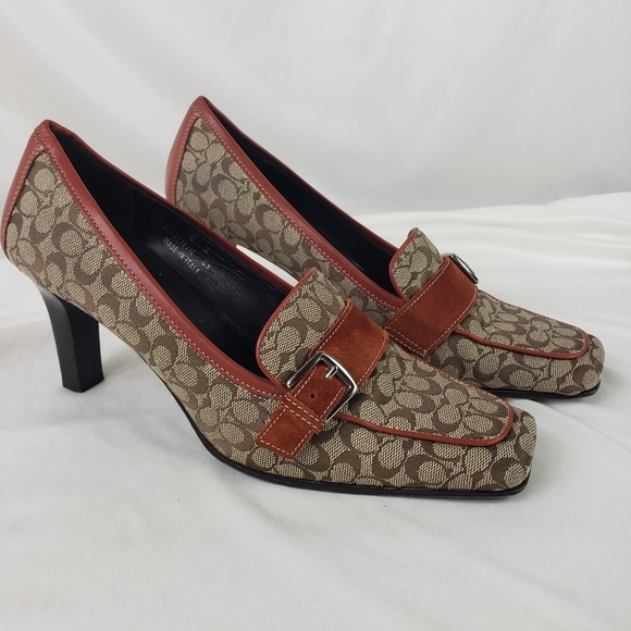 Coach Shoes - Coach Signature Canvas Square Toe Heel
